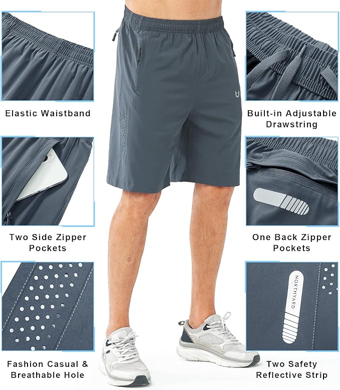 NORTHYARD Men's Athletic Running Shorts Quick Dry Workout Shorts 7"/ 5"/ 9" Lightweight Sports Gym Basketball Tennis Hiking