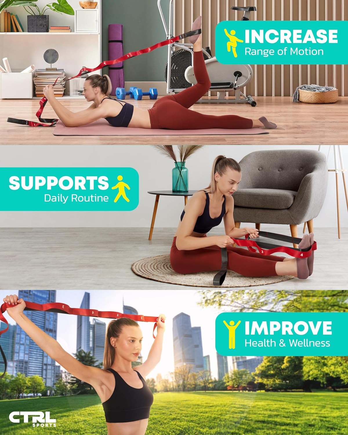 Stretching Strap with Loops - Non Elastic Stretch Band for Physical Therapy