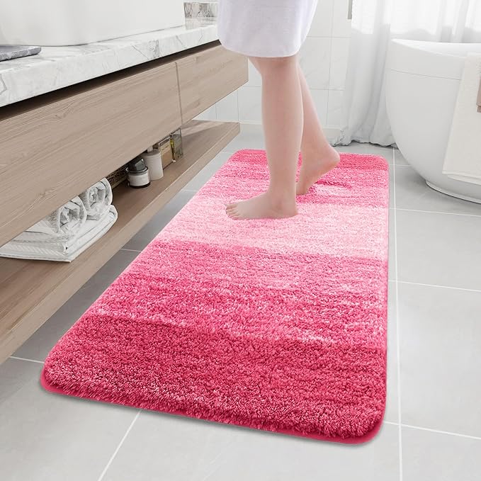 Arotive Microfiber Bathroom Rugs, Shaggy Soft and Absorbent Bath Rug, Non-Slip, Thick Plush Machine Washable Dry Bath Mats for Bathroom, Tub and Shower, 54x24, Pink, Rectangular