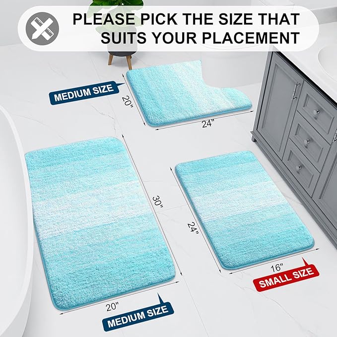 Arotive Microfiber Bathroom Rugs, Shaggy Soft and Absorbent Bath Rug, Non-Slip, Thick Plush Machine Washable Dry Bath Mats for Bathroom, Tub and Shower, 30x20, Sky Blue, Rectangular