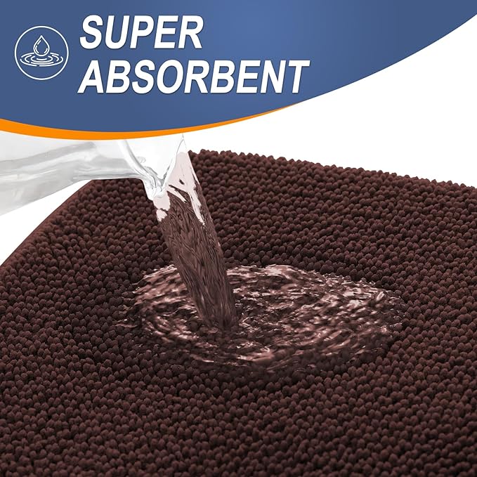 OLANLY Thick Memory Foam Bath Mat Rug 44x24, Extra Soft Absorbent Bathroom Rug, Quick Dry Bath Mats, Non-Slip, Machine Washable Carpet for Bathroom, Tub and Shower, Home Decor Accessories, Brown