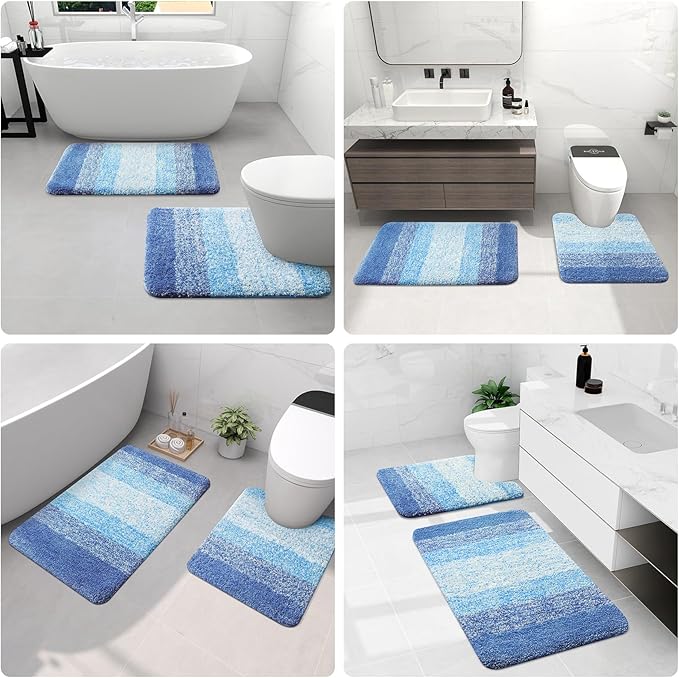 Arotive Microfiber Bathroom Rugs, Shaggy Soft and Absorbent Bath Rug, Non-Slip, Thick Plush Machine Washable Dry Bath Mats for Bathroom, Tub and Shower, 70x24, Light Royal Blue, Rectangular