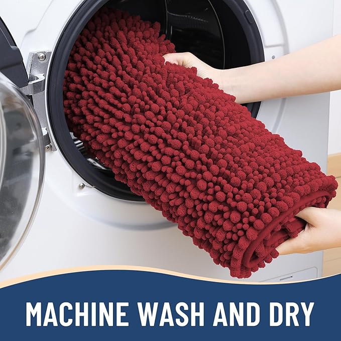 Arotive Luxury Chenille Bathroom Rug Mat, Extra Soft Thick Absorbent Shaggy Bath Rugs, Non-Slip Machine Wash Dry, Plush Bath Mats for Bathroom, Shower and Tub, 47x24, Red