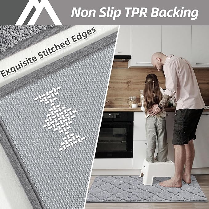 COSY HOMEER Soft Kitchen Rugs [2 PCS] for in Front of Sink Super Absorbent Kitchen Floor Mats and Mats 20x30 Inch/20X48 Non-Skid Kitchen Mat Standing Mat Washable,Polyester,Grey