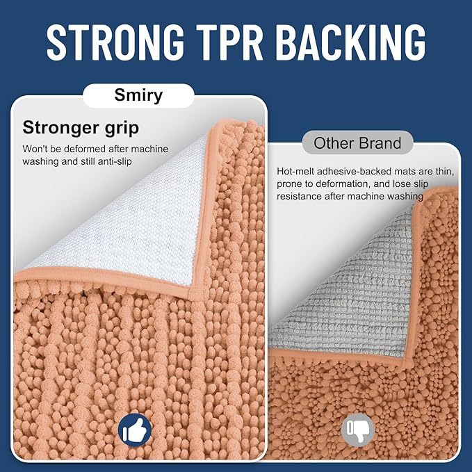 Smiry Bathroom Rugs Mat 36x24, Extra Soft Absorbent Chenille Bath Rugs, Non Slip Rubber Backing Machine Washable Quick Dry Bath Mats for Bathroom Floor, Tub, Shower, Home Decor Accessories, Peach
