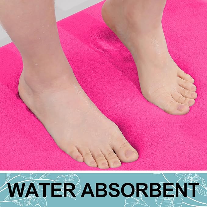 Smiry Memory Foam Bath Mat 36x24, Extra Soft and Absorbent Bathroom Mats, Non Slip Washable Carpet for Floor, Shower and Tub, Deep Pink