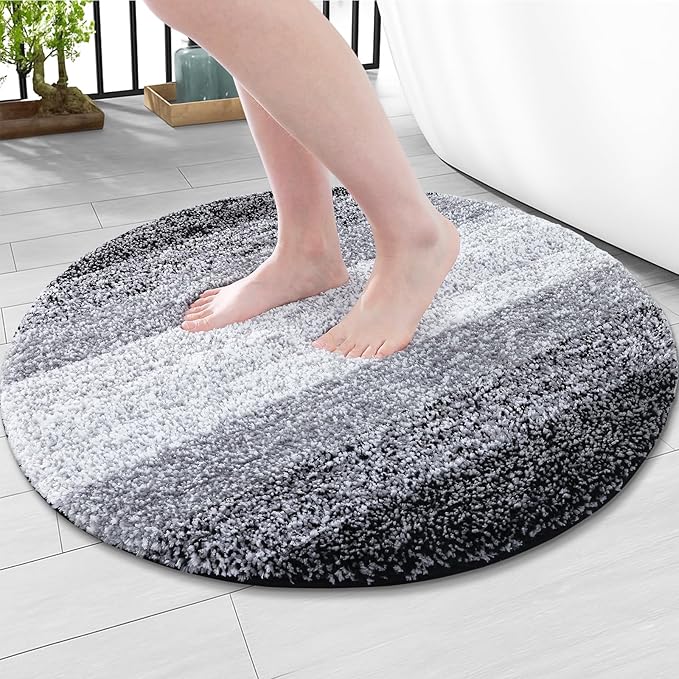 Arotive Microfiber Bathroom Rugs, Shaggy Soft and Absorbent Bath Rug, Non-Slip, Thick Plush Machine Washable Dry Bath Mats for Bathroom, Tub and Shower, 30x30, Black, Round