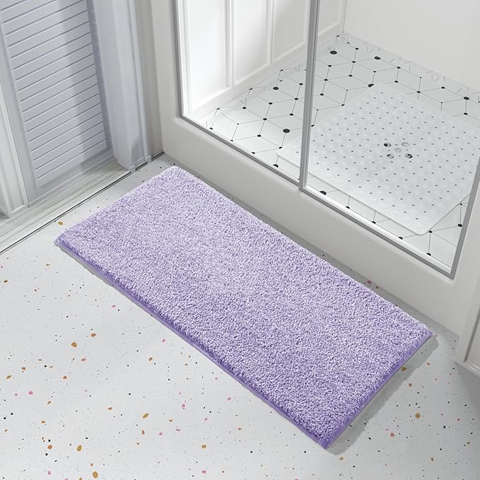 Yimobra Long Bathroom Rug Non Slip Washable, Soft Absorbent Microfiber Bath Mat, Dual-Tone Decor Rug with Rubber Backing for Bathroom Floor Tub and Shower,44x24,Home Essentials,Purple and White