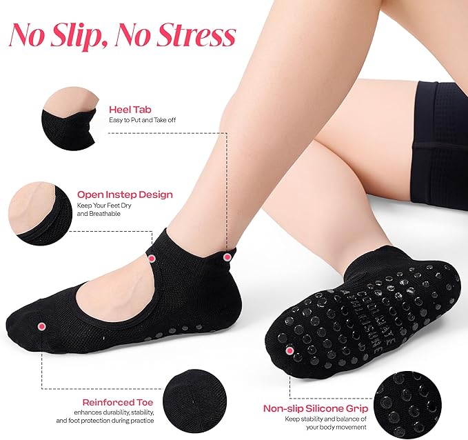 CoolMate Pilates Socks with Grips for Women, Yoga Socks, Crew Non Slip Women for Barre, Pilates Gifts