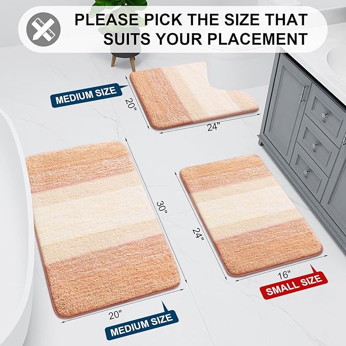 Arotive Microfiber Bathroom Rugs, Shaggy Soft and Absorbent Bath Rug, Non-Slip, Thick Plush Machine Washable Dry Bath Mats for Bathroom, Tub and Shower, 70x24, Peach, Rectangular