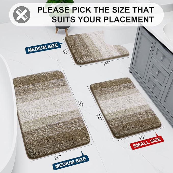 Arotive Microfiber Bathroom Rugs, Shaggy Soft and Absorbent Bath Rug, Non-Slip, Thick Plush Machine Washable Dry Bath Mats for Bathroom, Tub and Shower, 59x24, Coffee, Rectangular