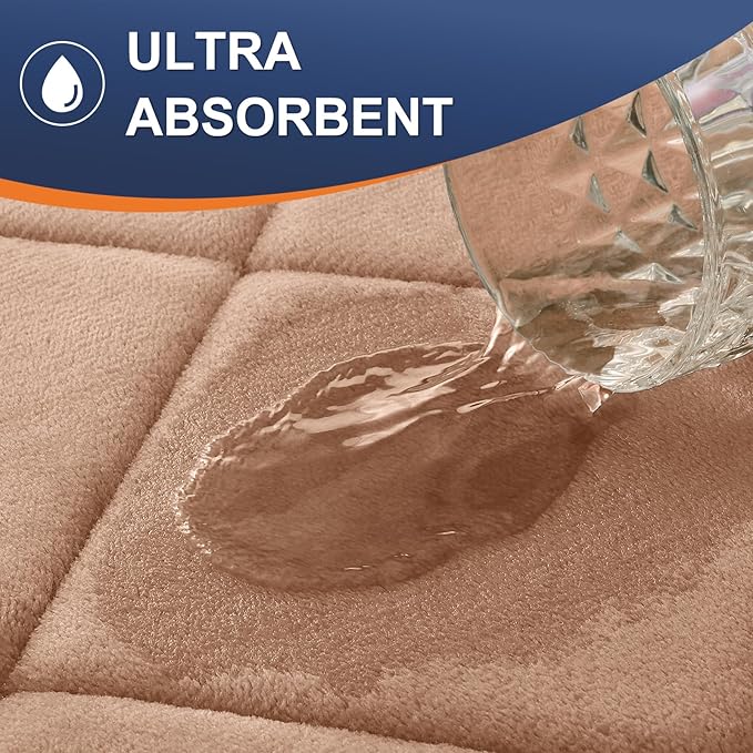 OLANLY Memory Foam Bath Mat 44x24, Ultra Soft and Absorbent Bathroom Rugs, Machine Washable, Comfortable Bath Carpet for Bathroom Floor, Tub and Shower, Dark Beige