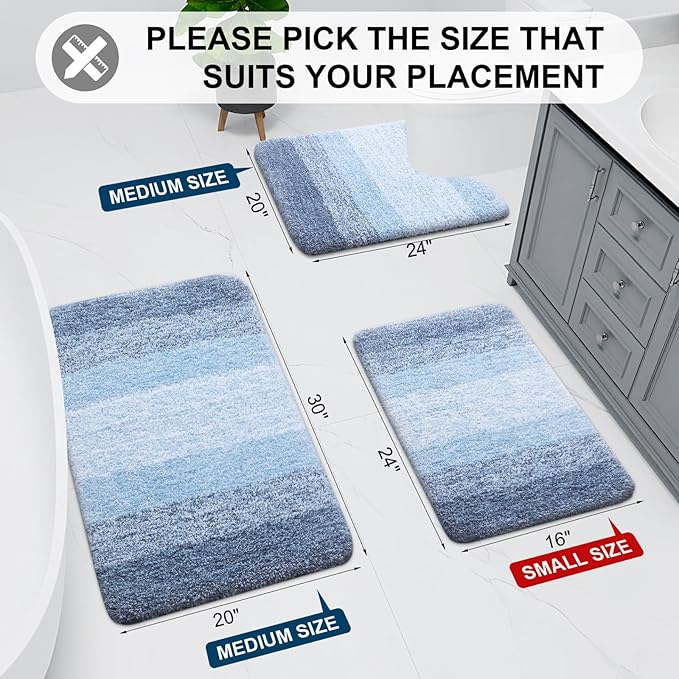 Arotive Microfiber Bathroom Rugs, Shaggy Soft and Absorbent Bath Rug, Non-Slip, Thick Plush Machine Washable Dry Bath Mats for Bathroom, Tub and Shower, 47x20, Light Blue, Rectangular