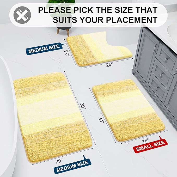 Arotive Microfiber Bathroom Rugs, Shaggy Soft and Absorbent Bath Rug, Non-Slip, Thick Plush Machine Washable Dry Bath Mats for Bathroom, Tub and Shower, 70x24, Light Yellow, Rectangular