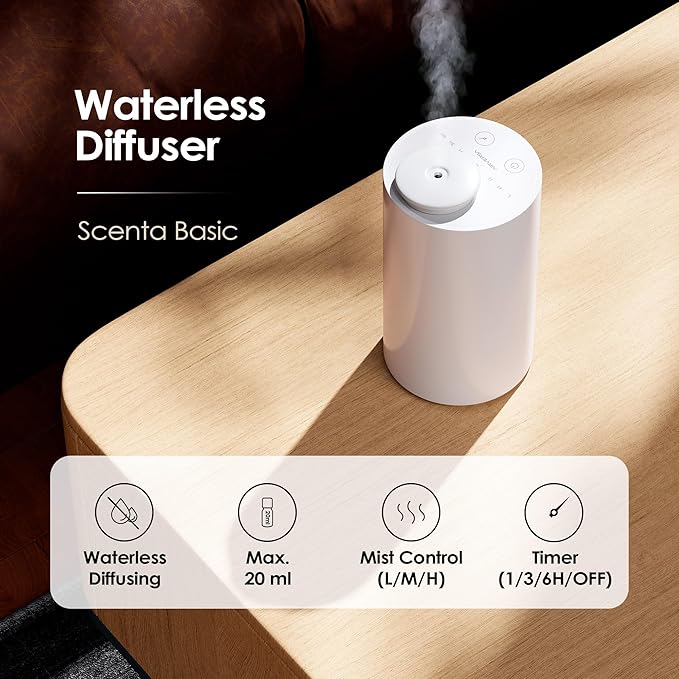 Airversa Waterless Diffuser for Essential Oil, Car Diffsuer, Battery Operated Nebulizer, 0.7 Fl Oz/ 20mL, Mini Scent Air Machine, 3 Timers & 3 Mist Levels for Home, Room, Car, Office - AN6 Lavender