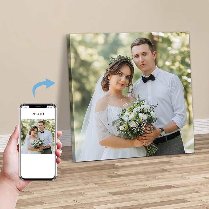 WayToLight Custom Canvas Prints with Your Photos, Canvas Wall Art for Friends, Couples and Weddings, Ideal for Bedroom, Office Decor (16" X 16")