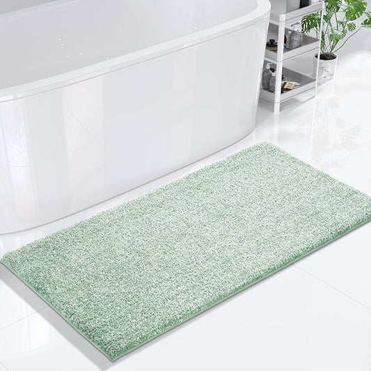 Yimobra Bathroom Runner Rug Non Slip Washable, Soft Absorbent Microfiber Long Bath Mat, Dual-Tone Decor Rug with Rubber Backing for Floor,Tub and Hallway,60x24,Home Essentials,Green and White