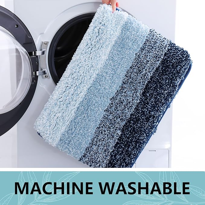 Arotive Microfiber Bathroom Rugs, Shaggy Soft and Absorbent Bath Rug, Non-Slip, Thick Plush Machine Washable Dry Bath Mats for Bathroom, Tub and Shower, 47x24, Dark Blue, Rectangular