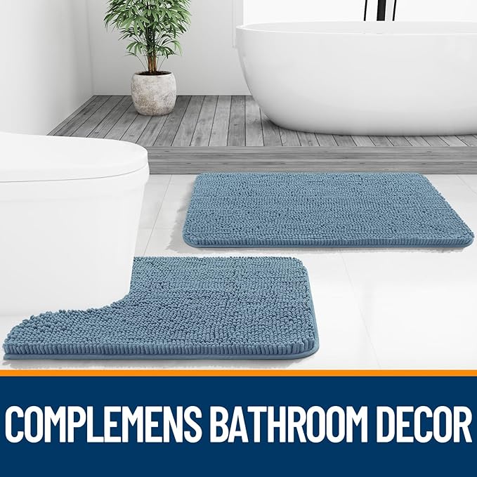 OLANLY Bathroom Rugs 44x24, Extra Soft Absorbent Chenille Bath Rugs, Rubber Backing Quick Dry, Machine Washable Bath Mats for Bathroom Floor, Tub and Shower, Home Decor Accessories, Airy Blue