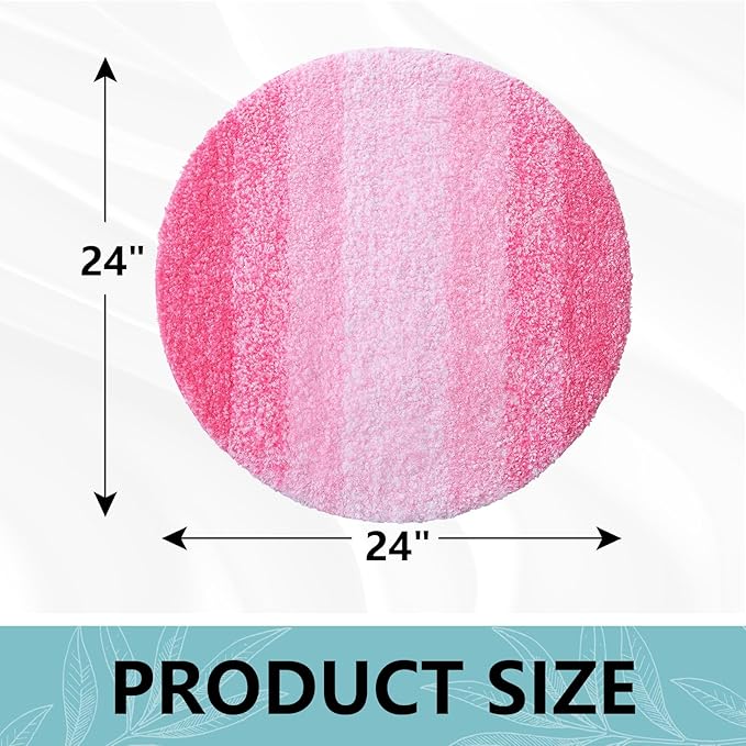 Arotive Microfiber Bathroom Rugs, Shaggy Soft and Absorbent Bath Rug, Non-Slip, Thick Plush Machine Washable Dry Bath Mats for Bathroom, Tub and Shower, 24x24, Pink, Round