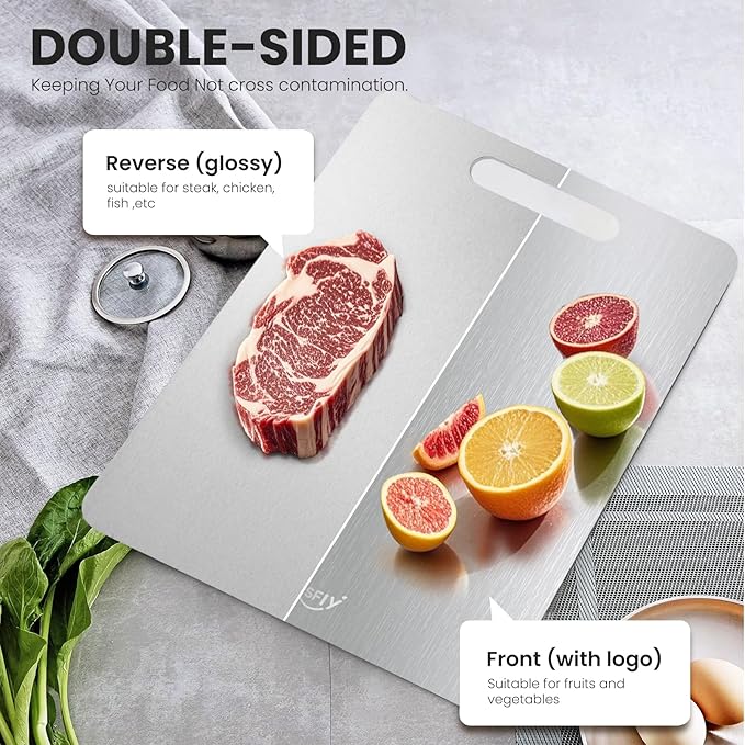 New Titanium Cutting Board - 100% Pure Titanium Cutting Boards For Kitchen,Easy to clean,Double-sided food-grade Cutting Board For Cutting Meats, Fruits And Vegetables(15 * 11)