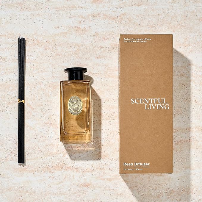 M&SENSE 10.14 oz Large Reed Diffuser Set | Tobacco Teakwood Scent Oil Diffuser with Sticks | Hotel Collection Non-Toxic Essential Oil |for Bedroom Bathroom Living Room