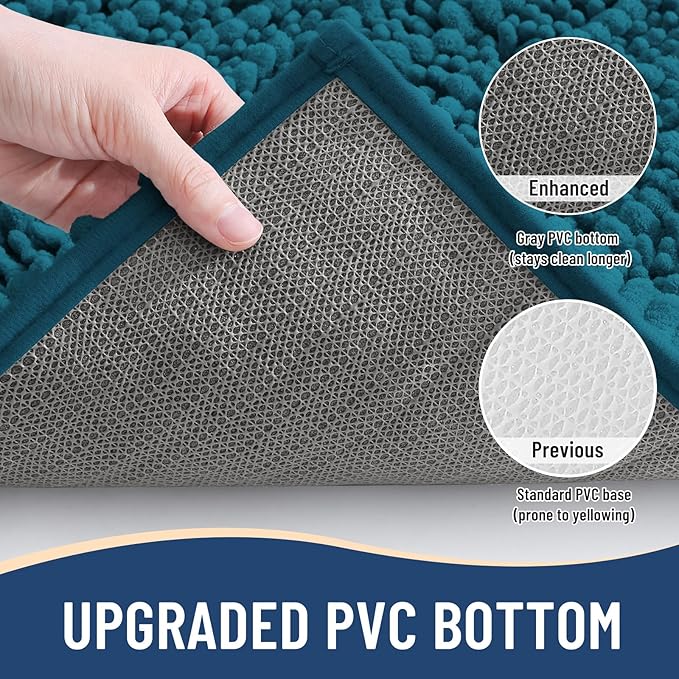 Arotive Luxury Chenille Bathroom Rug Mat, Extra Soft Thick Absorbent Shaggy Bath Rugs, Non-Slip Machine Wash Dry, Plush Bath Mats for Bathroom, Shower and Tub, 59x35, Peacock Blue