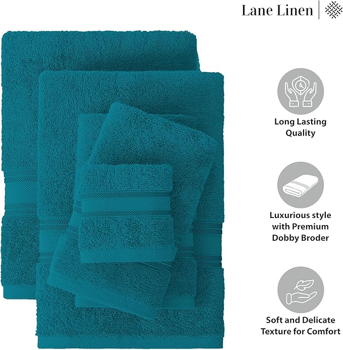 LANE LINEN Luxury Bath Towels Set - 12 Piece, 100% Cotton, Zero Twist, Super Soft & Absorbent, 4 Bath Towels, 4 Hand Towels, 4 Washcloths - Sea Port
