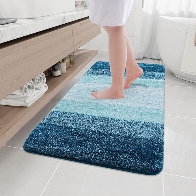 Arotive Microfiber Bathroom Rugs, Shaggy Soft and Absorbent Bath Rug, Non-Slip, Thick Plush Machine Washable Dry Bath Mats for Bathroom, Tub and Shower, 50x30, Peacock Blue, Rectangular