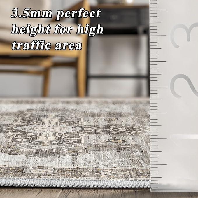 RUUGME Washable 5x7 Area Rugs - Large Rugs for Living Room Stain Resistant Carpet Vintage Rugs for Bedroom with Non Slip Backing Home Decor Floor Decoration Mat (5x7 Grey)