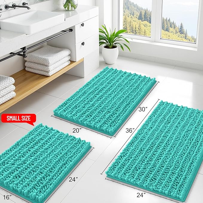 Smiry Bathroom Rugs Mat 30x20, Extra Soft Absorbent Chenille Bath Rugs, Non Slip Rubber Backing Machine Washable Quick Dry Bath Mats for Bathroom Floor, Tub, Shower, Home Decor Accessories, Turquoise