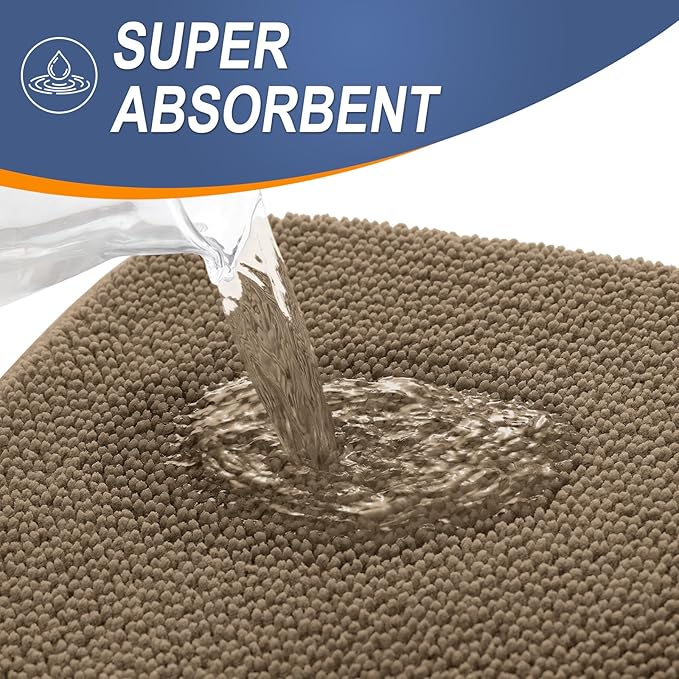 OLANLY Thick Memory Foam Bath Mat Rug 59x20, Extra Soft Absorbent Bathroom Rug, Quick Dry Bath Mats, Non-Slip, Machine Washable Carpet for Bathroom, Tub and Shower, Home Decor Accessories, Tan