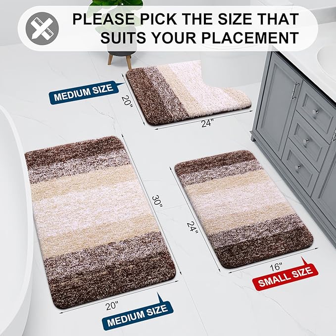 Arotive Microfiber Bathroom Rugs, Shaggy Soft and Absorbent Bath Rug, Non-Slip, Thick Plush Machine Washable Dry Bath Mats for Bathroom, Tub and Shower, 44x24, Brown, Rectangular