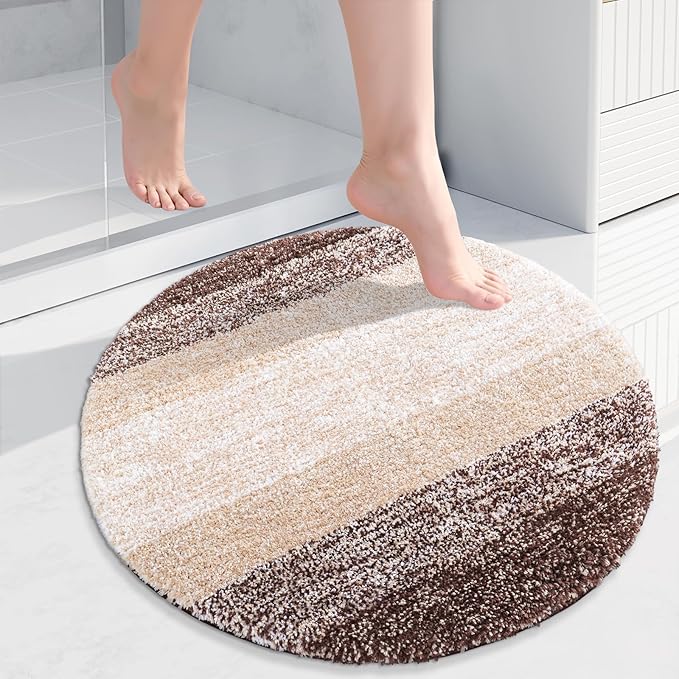 Arotive Microfiber Bathroom Rugs, Shaggy Soft and Absorbent Bath Rug, Non-Slip, Thick Plush Machine Washable Dry Bath Mats for Bathroom, Tub and Shower, 24x24, Brown, Round