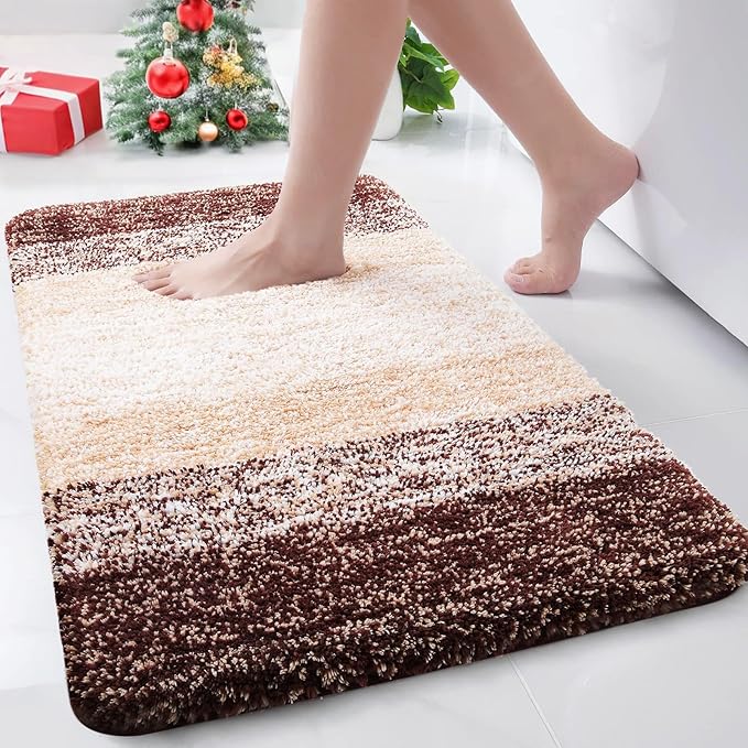 Arotive Microfiber Bathroom Rugs, Shaggy Soft and Absorbent Bath Rug, Non-Slip, Thick Plush Machine Washable Dry Bath Mats for Bathroom, Tub and Shower, 30x17, Brown, Rectangular