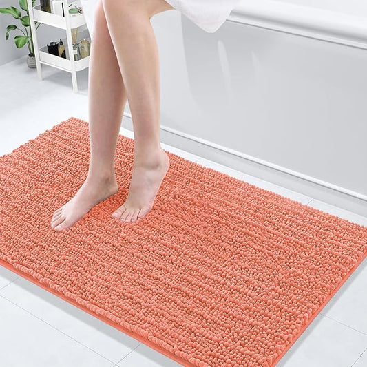 Arotive Luxury Chenille Bathroom Rug Mat, Extra Soft Thick Absorbent Shaggy Bath Rugs, Non-Slip Machine Wash Dry, Plush Bath Mats for Bathroom, Shower and Tub, 47x24, Coral