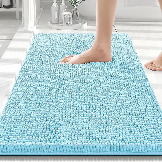 Smiry Luxury Chenille Bathroom Rugs 30x20, Extra Soft and Absorbent Shaggy Bath Mat, Machine Washable, Non-Slip Plush Carpet Runner for Tub, Shower, and Floor, Home Decor Accessories, Sky Blue