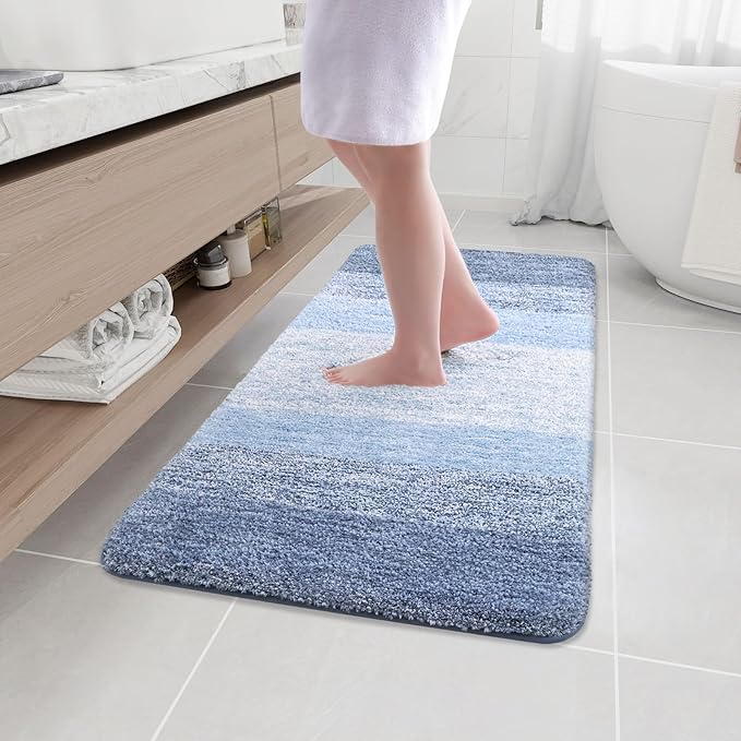Arotive Microfiber Bathroom Rugs, Shaggy Soft and Absorbent Bath Rug, Non-Slip, Thick Plush Machine Washable Dry Bath Mats for Bathroom, Tub and Shower, 44x24, Light Blue, Rectangular