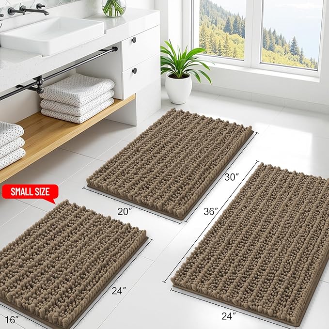 Smiry Bathroom Rugs Mat 47x20, Extra Soft Absorbent Chenille Bath Rugs, Non Slip Rubber Backing Machine Washable Quick Dry Bath Mats for Bathroom Floor, Tub, Shower, Home Decor Accessories, Camel