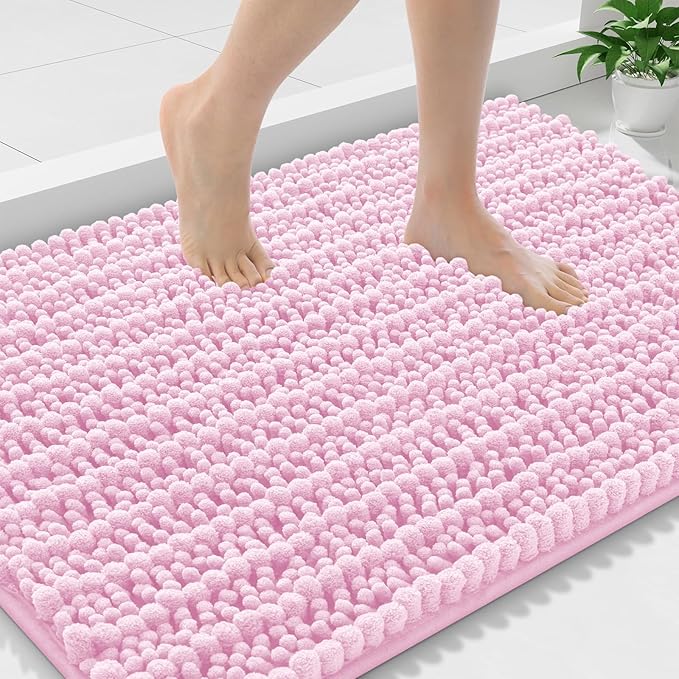 Smiry Bathroom Rugs Mat 36x24, Extra Soft Absorbent Chenille Bath Rugs, Non Slip Rubber Backing Machine Washable Quick Dry Bath Mats for Bathroom Floor, Tub, Shower, Home Decor Accessories, Pink