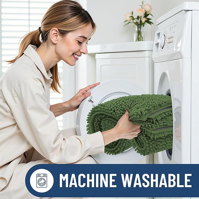 Smiry Luxury Chenille Bathroom Rugs 36x24, Extra Soft and Absorbent Shaggy Bath Mat, Machine Washable, Non-Slip Plush Carpet Runner for Tub, Shower, and Floor, Home Decor Accessories, Olive Green