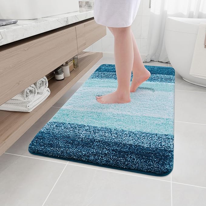 Arotive Microfiber Bathroom Rugs, Shaggy Soft and Absorbent Bath Rug, Non-Slip, Thick Plush Machine Washable Dry Bath Mats for Bathroom, Tub and Shower, 44x32, Peacock Blue, Rectangular