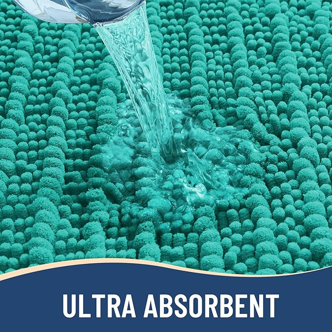 Arotive Luxury Chenille Bathroom Rug Mat, Extra Soft Thick Absorbent Shaggy Bath Rugs, Non-Slip Machine Wash Dry, Plush Bath Mats for Bathroom, Shower and Tub, 30x20, Teal