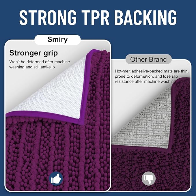 Smiry Bathroom Rugs Mat 30x20, Extra Soft Absorbent Chenille Bath Rugs, Non Slip Rubber Backing Machine Washable Quick Dry Bath Mats for Bathroom Floor, Tub, Shower, Home Decor Accessories, Violet