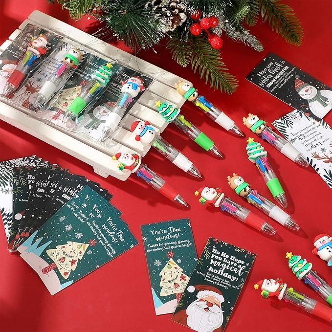 36 Sets Christmas Ballpoint Pens Gift Positive Card 4-in-1 Multicolor Retractable Xmas Pens Classroom Prizes Christmas Goodie Bags Stocking Stuffers for Student Friends School Party Favor