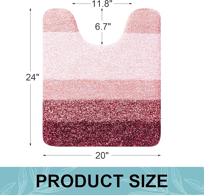 Arotive Microfiber Bathroom Rugs, Shaggy Soft and Absorbent Contour Toilet Rugs, Non-Slip, Thick Plush Machine Washable Dry Bath Mats for Toilet Base, 24x20, Burgundy, U-Shape