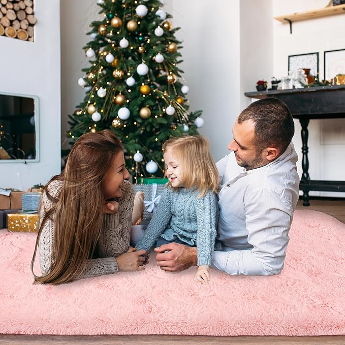 Super Fluffy Rug for Bedroom, 4x6 Shag Fuzzy Area Rug for Living Room Bedroom, Plush Soft Carpet for Girls Boys Kids, Non Slip Throw Rugs for Dorm, Modern Home Decor Aesthetic, Pink