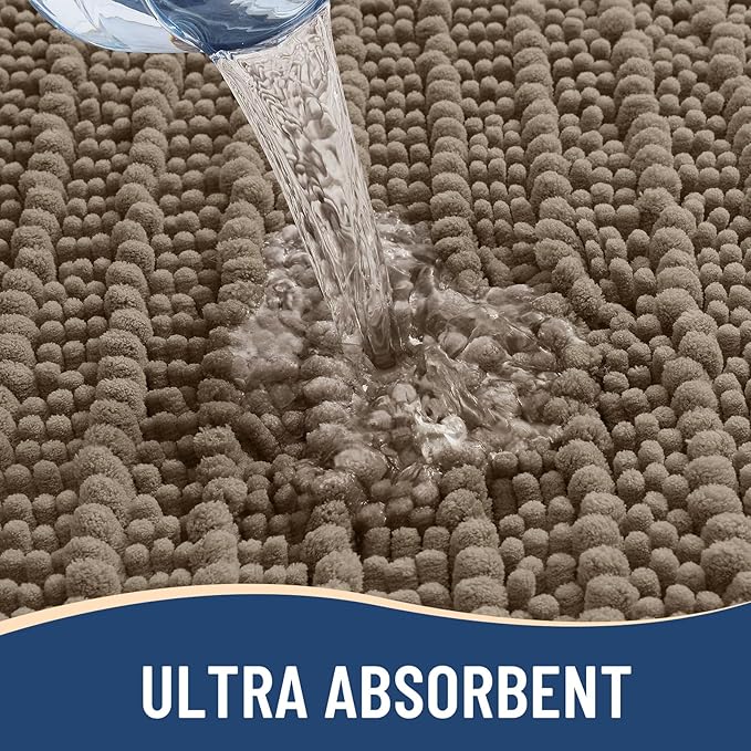 Arotive Luxury Chenille Bathroom Rug Mat, Extra Soft Thick Absorbent Shaggy Bath Rugs, Non-Slip Machine Wash Dry, Plush Bath Mats for Bathroom, Shower and Tub, 50x30, Camel