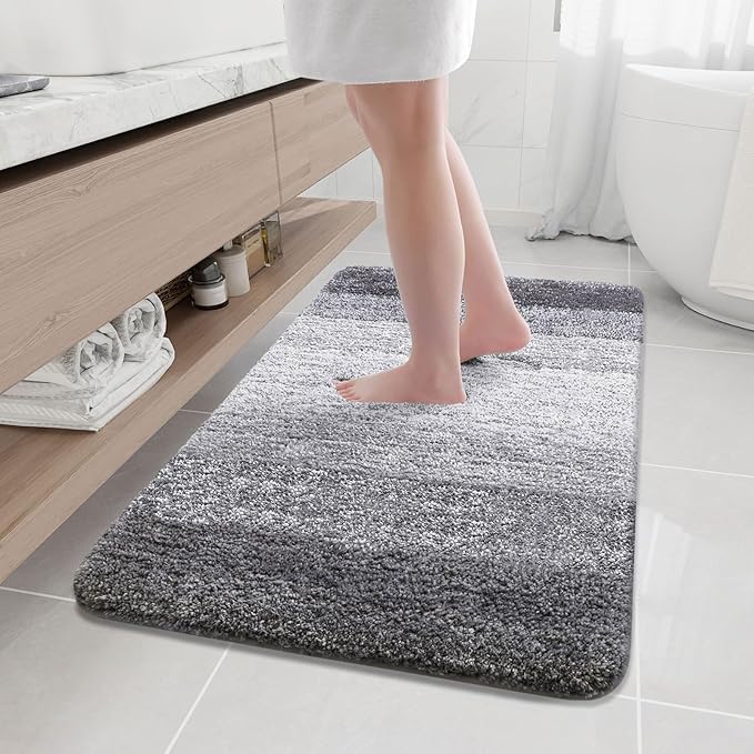 Arotive Microfiber Bathroom Rugs, Shaggy Soft and Absorbent Bath Rug, Non-Slip, Thick Plush Machine Washable Dry Bath Mats for Bathroom, Tub and Shower, 40x32, Grey, Rectangular