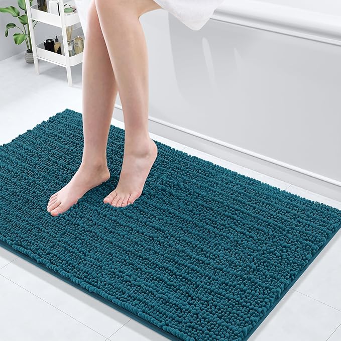 Arotive Luxury Chenille Bathroom Rug Mat, Extra Soft Thick Absorbent Shaggy Bath Rugs, Non-Slip Machine Wash Dry, Plush Bath Mats for Bathroom, Shower and Tub, 44x24, Peacock Blue